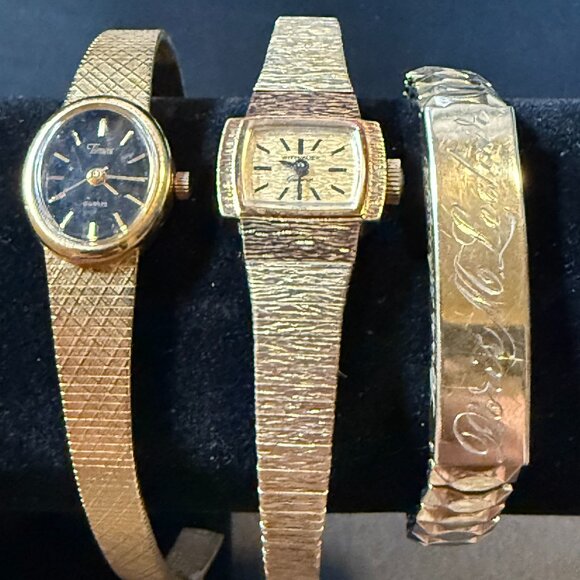 Vintage Lot 3 Items: Ladies Timex & Wittnhauer Watches, Photo Wrist Band - Picture 1 of 4